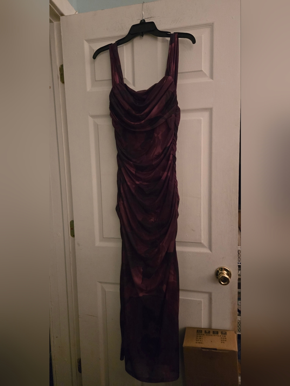 NWOT Amazon Purple Tie Dye Off The Shoulder Bodycon Sinched Formal Dress
